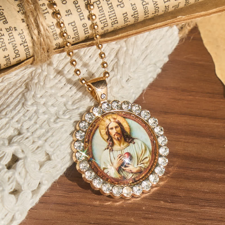 Christianartworkshop Round Sacred Heart Jesus Alloy Necklace: Symbol of Quiet Sacred Blessing - Jesus - image 0