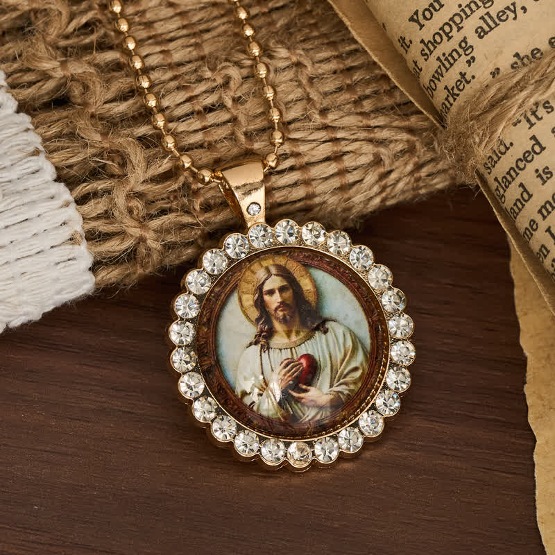 Christianartworkshop Round Sacred Heart Jesus Alloy Necklace: Symbol of Quiet Sacred Blessing - image 5