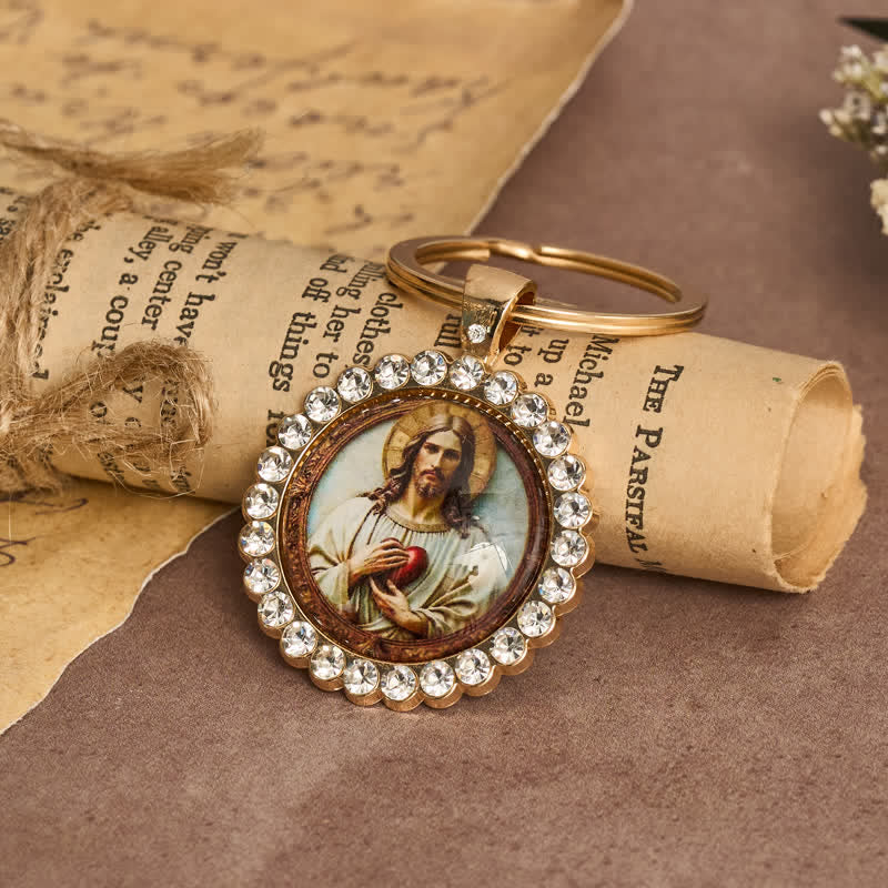 Christianartworkshop Round Sacred Heart Jesus Alloy Necklace: Symbol of Quiet Sacred Blessing - image 6