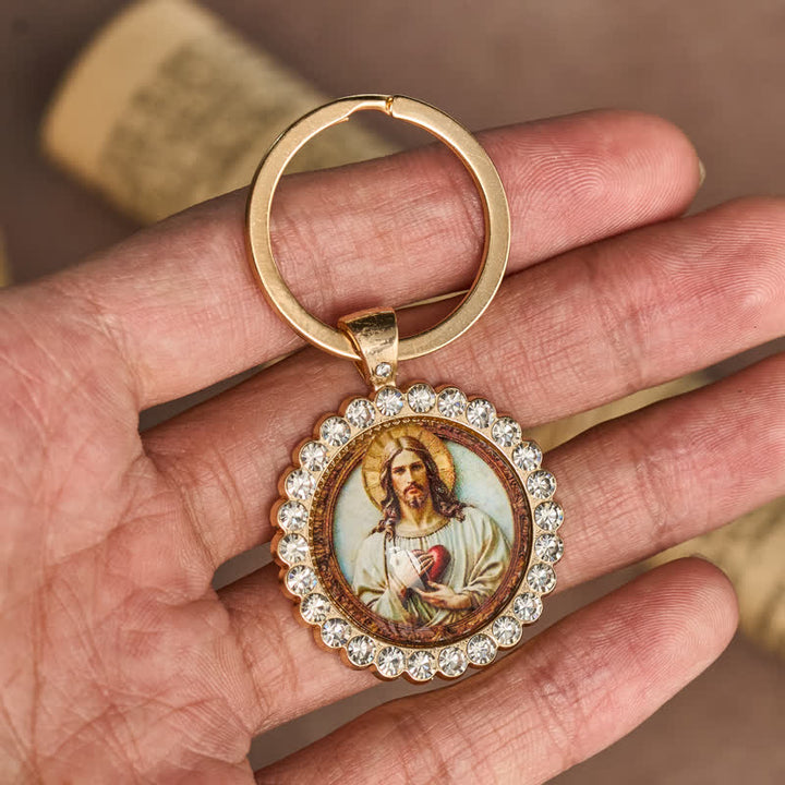 Christianartworkshop Round Sacred Heart Jesus Alloy Necklace: Symbol of Quiet Sacred Blessing - image 3
