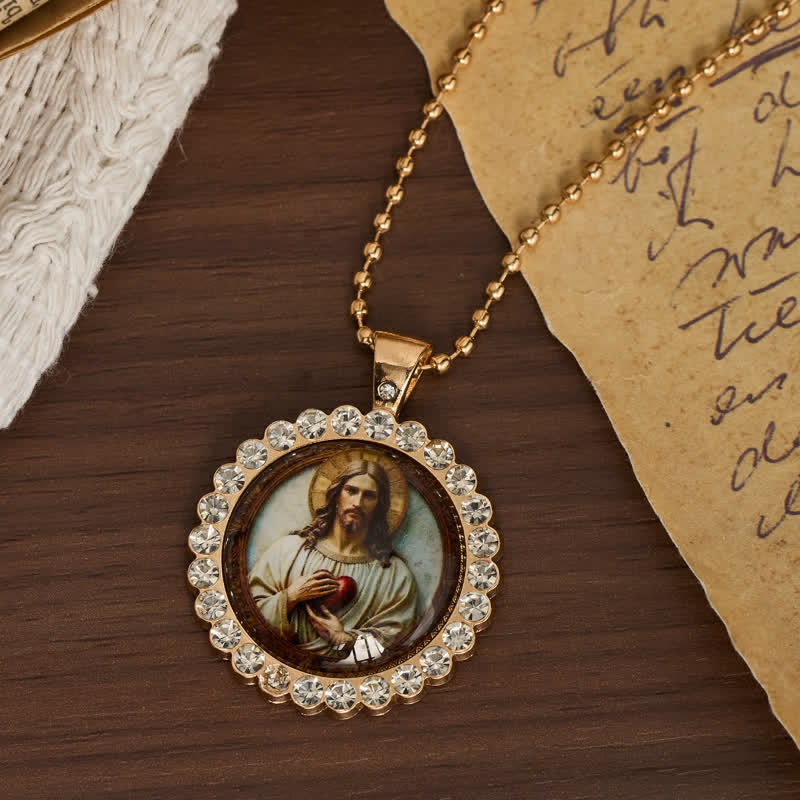 Christianartworkshop Round Sacred Heart Jesus Alloy Necklace: Symbol of Quiet Sacred Blessing - image 7