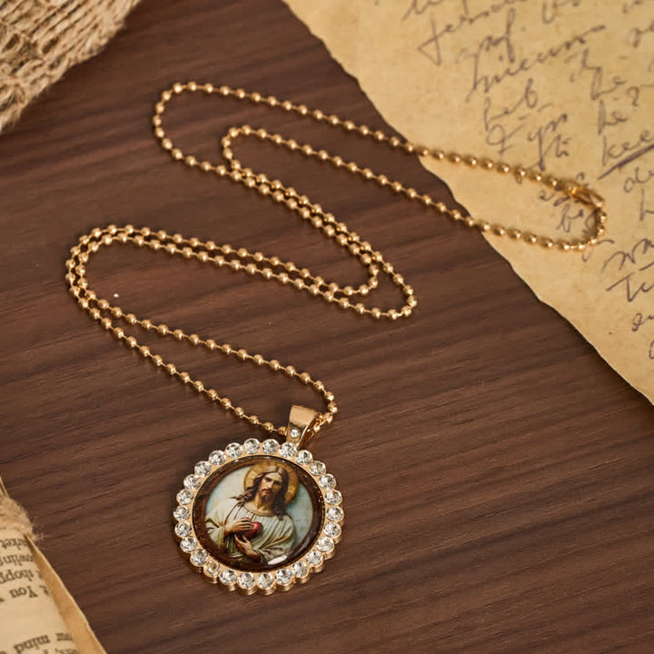 Christianartworkshop Round Sacred Heart Jesus Alloy Necklace: Symbol of Quiet Sacred Blessing - image 2