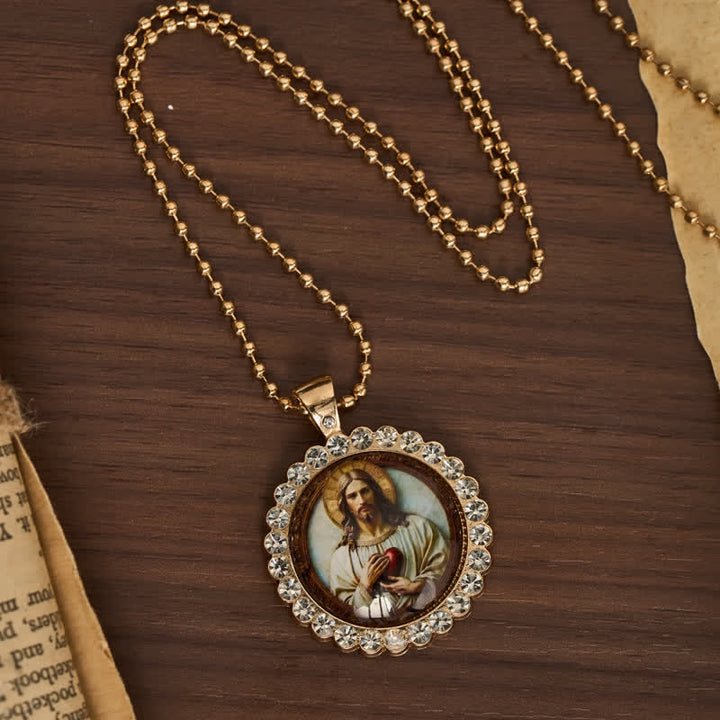 Christianartworkshop Round Sacred Heart Jesus Alloy Necklace: Symbol of Quiet Sacred Blessing - image 1