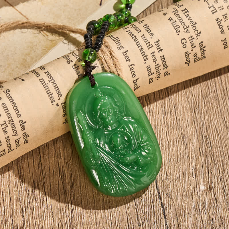 Christianartworkshop Polished Glass Jesus Portrait Pendant Bead Necklace: Token of Gentle Divine Shelter - image 1