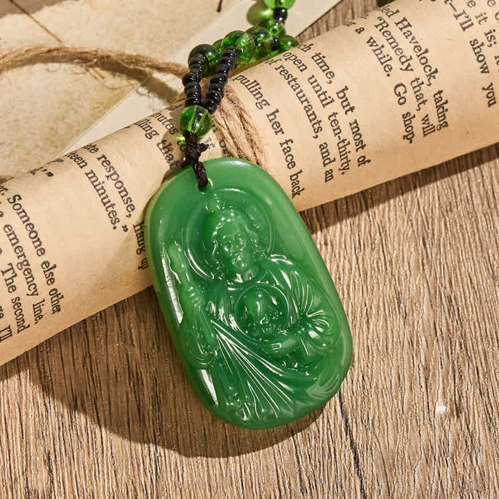 Christianartworkshop Polished Glass Jesus Portrait Pendant Bead Necklace: Token of Gentle Divine Shelter - image 1