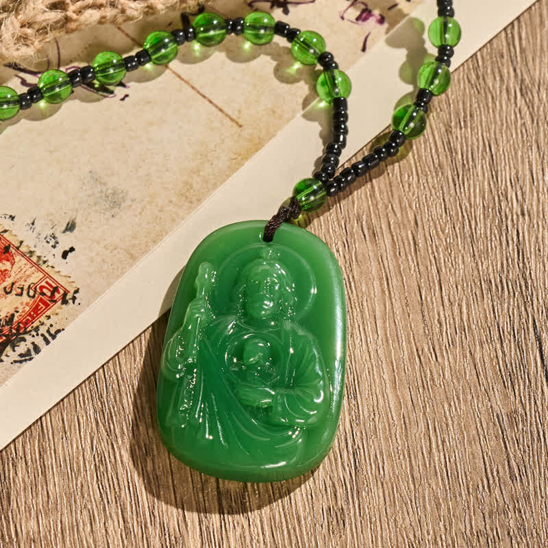 Christianartworkshop Polished Glass Jesus Portrait Pendant Bead Necklace: Token of Gentle Divine Shelter - image 2