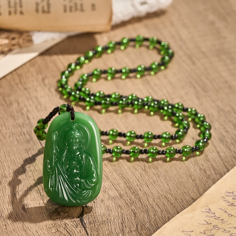 Christianartworkshop Polished Glass Jesus Portrait Pendant Bead Necklace: Token of Gentle Divine Shelter - Jesus - image 0
