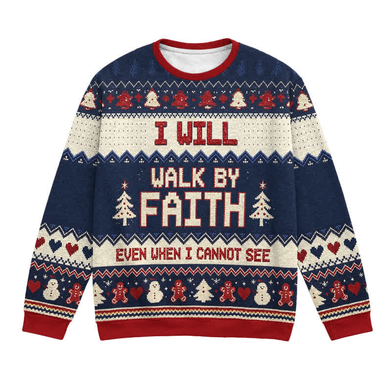 Christianartworkshop Walk By Faith Vintage Ugly Christmas Festive Lightweight Sweater - 3XL - image 0