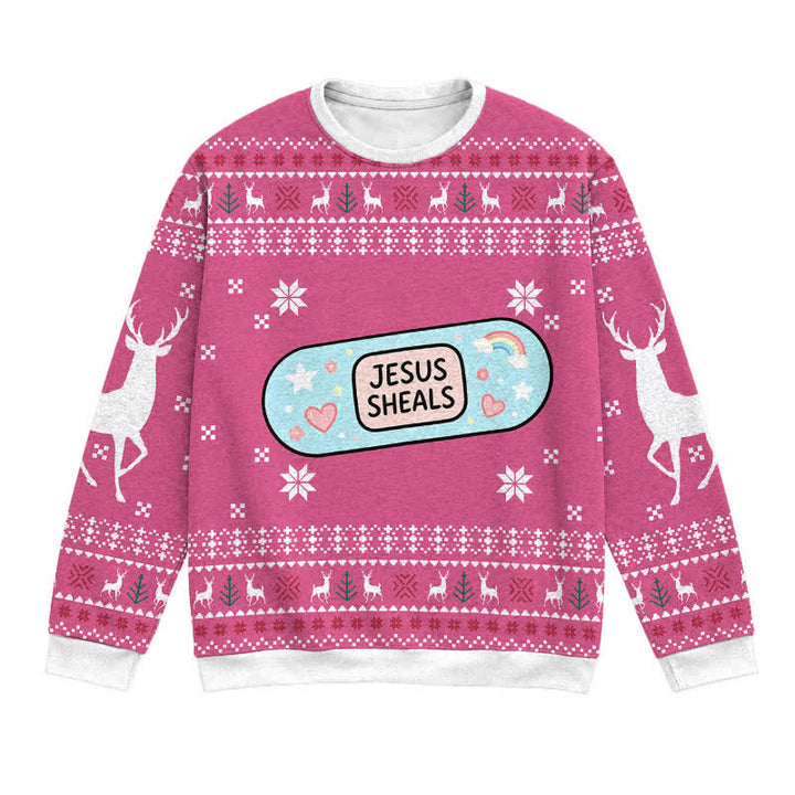 Christianartworkshop Pink Jesus Sheals Fair Isle Holiday Crewneck Sweater - 3XL - image 0