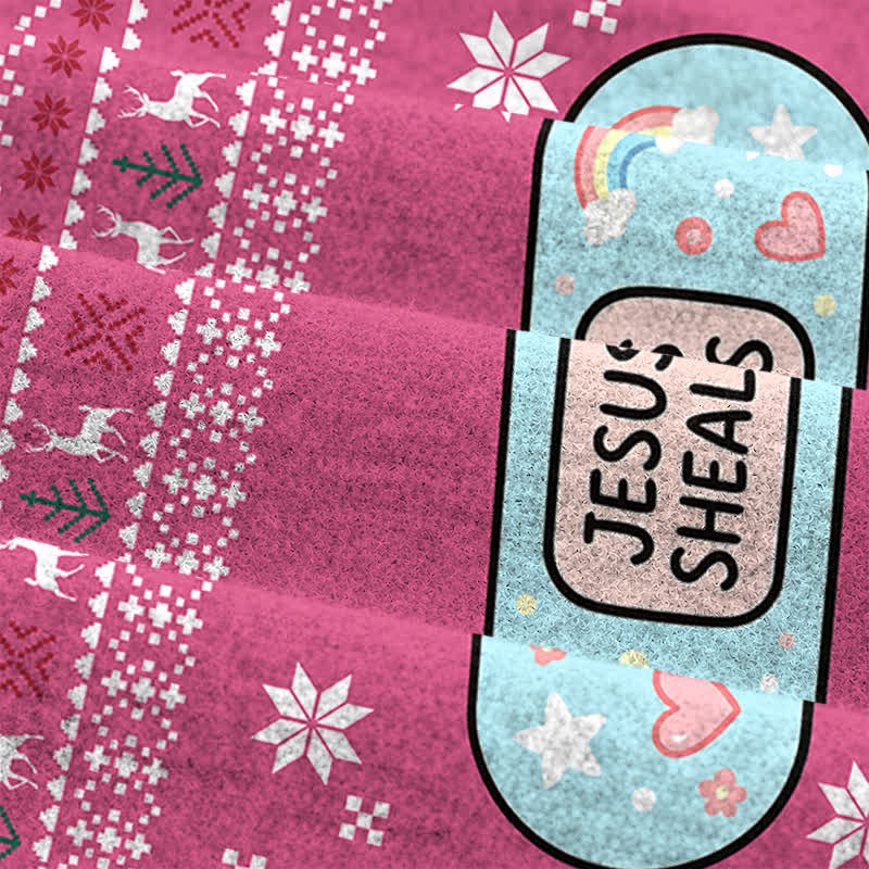 Christianartworkshop Pink Jesus Sheals Fair Isle Holiday Crewneck Sweater - image 8