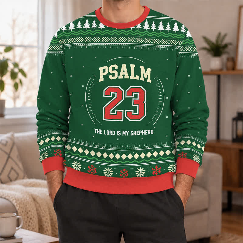 Christianartworkshop Psalm 23 Fair Isle Ugly Christmas Festive Lightweight Sweater - image 2