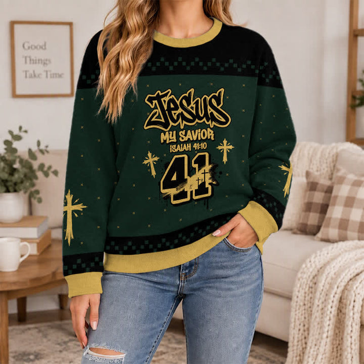 Christianartworkshop Jesus My Savior Isaiah 41:10 Streetwear Knit  Faith Lightweight Sweater - image 4
