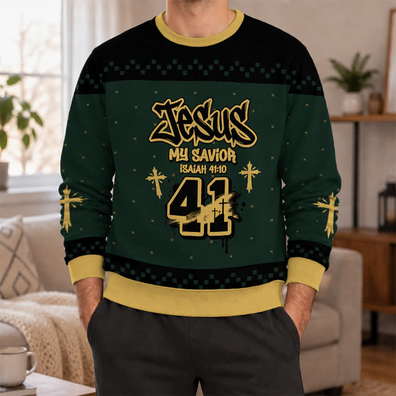Christianartworkshop Jesus My Savior Isaiah 41:10 Streetwear Knit  Faith Lightweight Sweater - image 2
