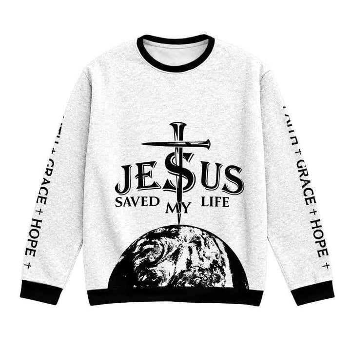 Christianartworkshop Jesus Saved My Life Contrast Trim Faith Lightweight Sweater - 3XL - image 0