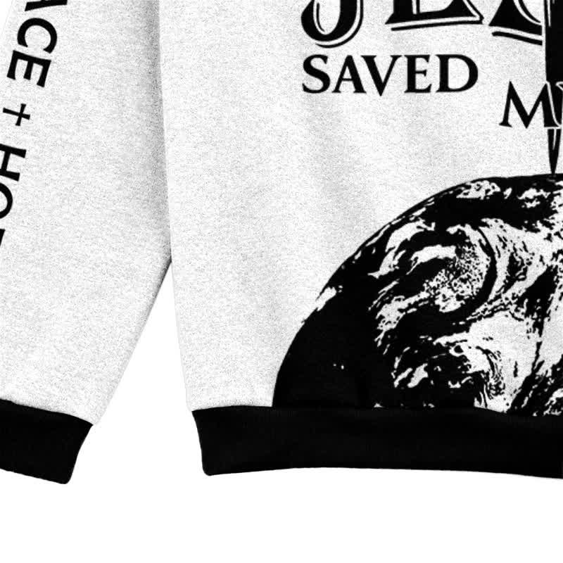 Christianartworkshop Jesus Saved My Life Contrast Trim Faith Lightweight Sweater - image 7