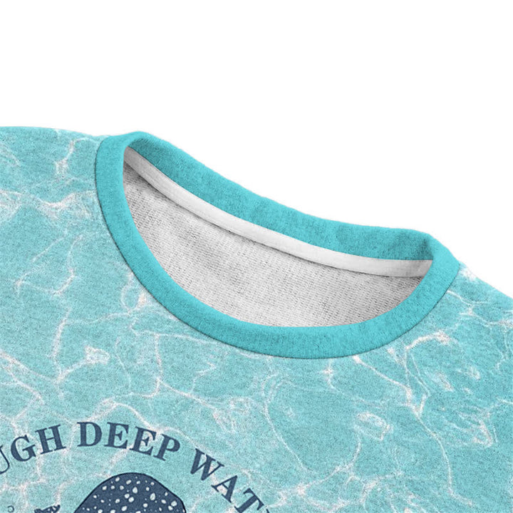 Christianartworkshop Deep Waters Whale Isaiah 43:2 Ocean Blue Faith Lightweight Sweater - image 6