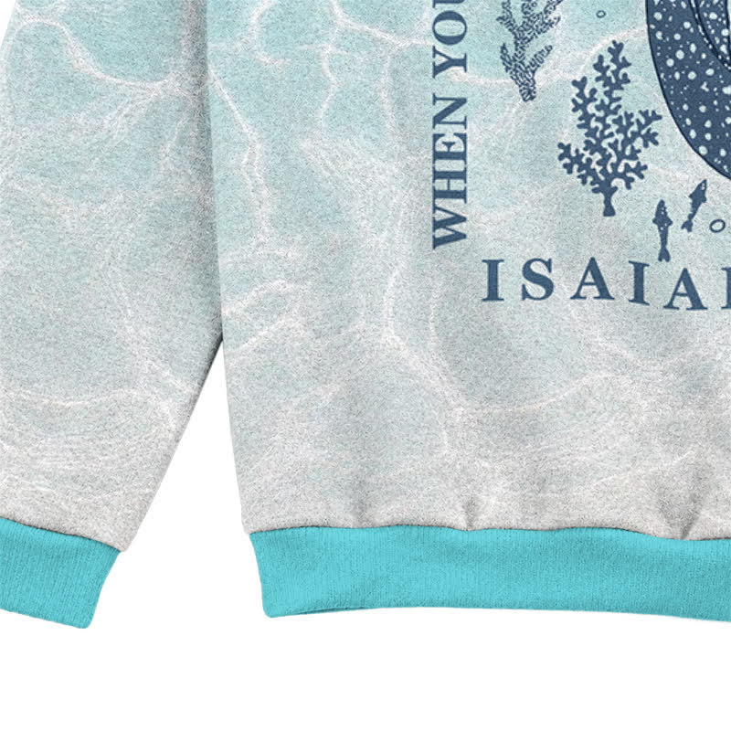 Christianartworkshop Deep Waters Whale Isaiah 43:2 Ocean Blue Faith Lightweight Sweater - image 7