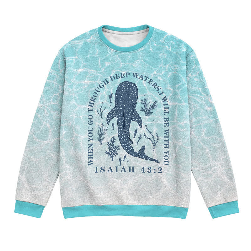 Christianartworkshop Deep Waters Whale Isaiah 43:2 Ocean Blue Faith Lightweight Sweater - 3XL - image 0