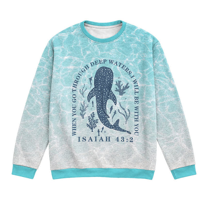 Christianartworkshop Deep Waters Whale Isaiah 43:2 Ocean Blue Faith Lightweight Sweater - 3XL - image 0