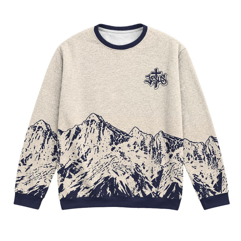 Christianartworkshop Jesus & Cross Sandstone Mountain Horizon Crewneck Pullover Faith Lightweight Sweater - 3XL - image 0