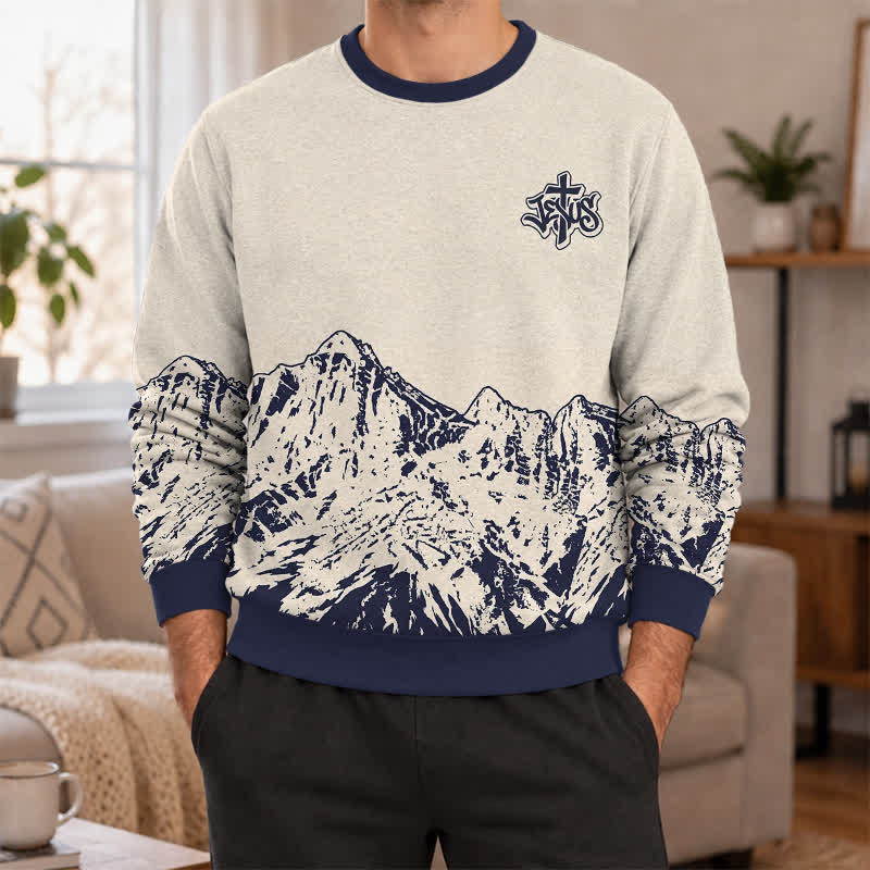 Christianartworkshop Jesus & Cross Sandstone Mountain Horizon Crewneck Pullover Faith Lightweight Sweater - image 2