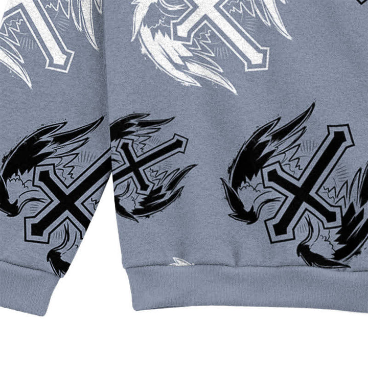 Christianartworkshop Gothic Winged Cross Allover Faith Lightweight Sweater - image 7
