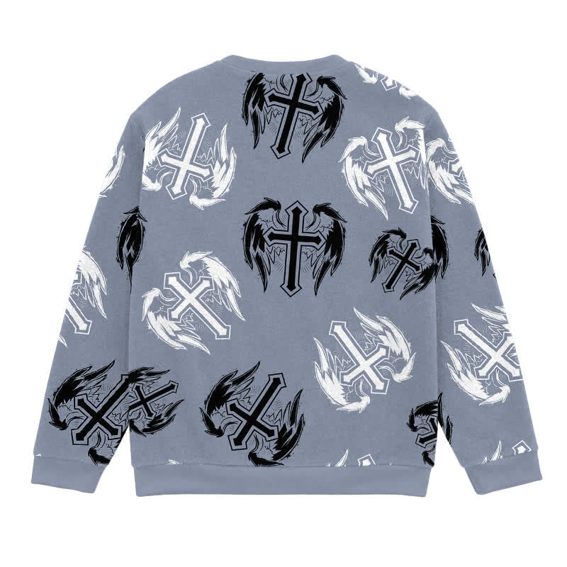 Christianartworkshop Gothic Winged Cross Allover Faith Lightweight Sweater - image 1