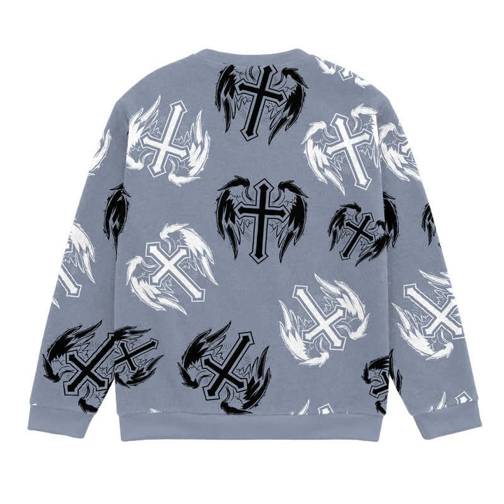 Christianartworkshop Gothic Winged Cross Allover Faith Lightweight Sweater - image 1