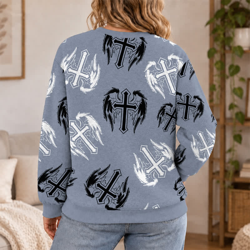 Christianartworkshop Gothic Winged Cross Allover Faith Lightweight Sweater - image 5