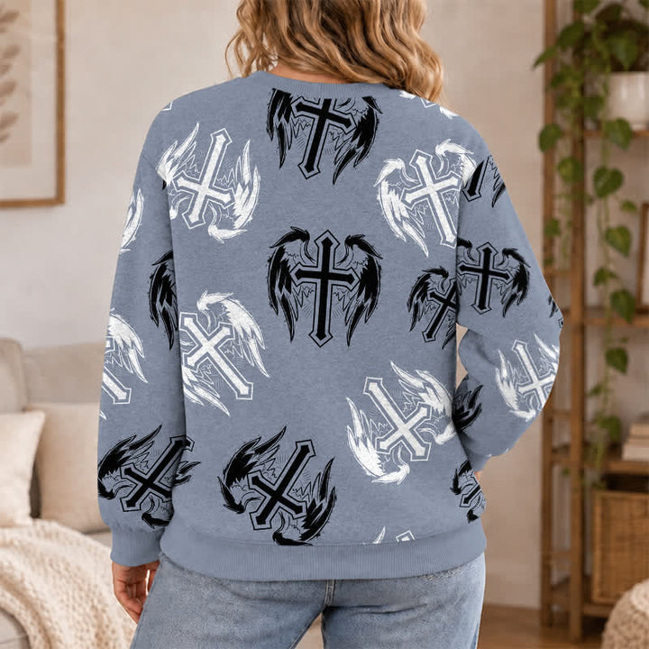 Christianartworkshop Gothic Winged Cross Allover Faith Lightweight Sweater - image 5
