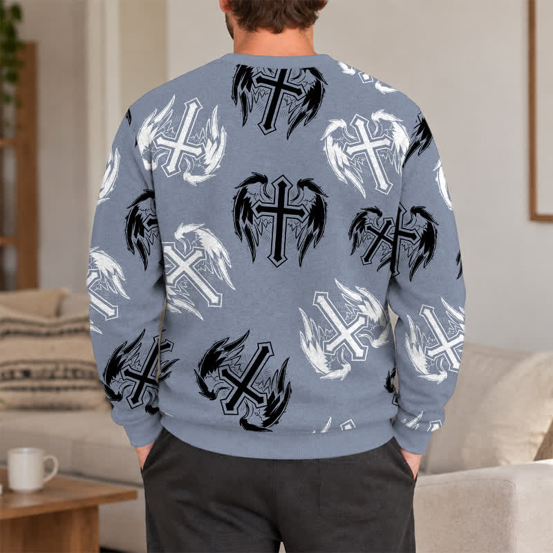 Christianartworkshop Gothic Winged Cross Allover Faith Lightweight Sweater - image 3