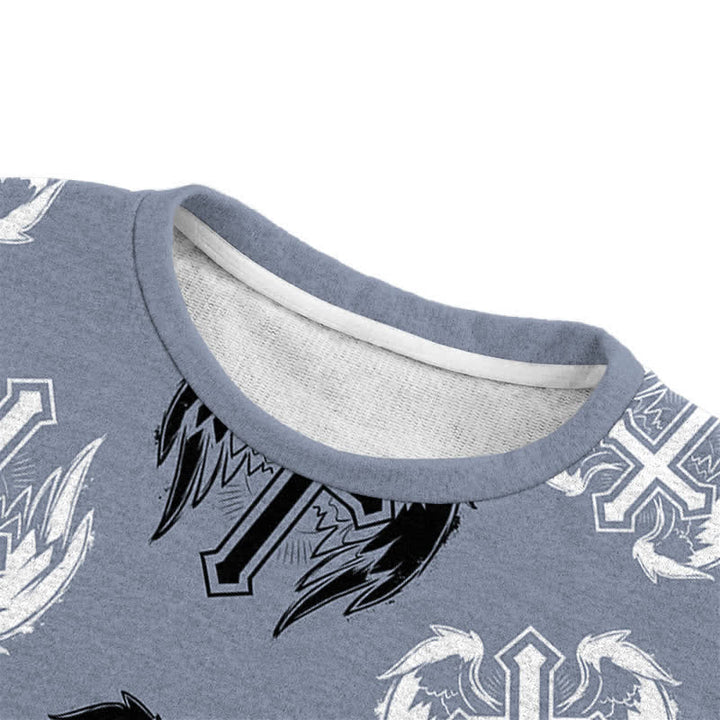Christianartworkshop Gothic Winged Cross Allover Faith Lightweight Sweater - image 6