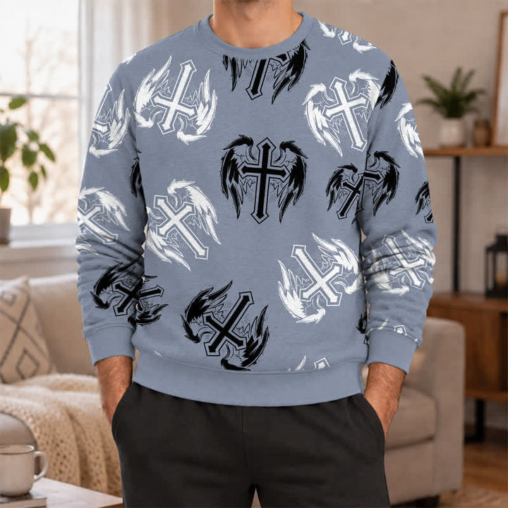 Christianartworkshop Gothic Winged Cross Allover Faith Lightweight Sweater - image 2