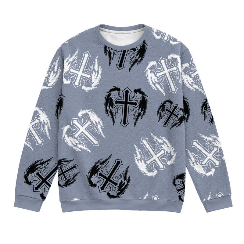 Christianartworkshop Gothic Winged Cross Allover Faith Lightweight Sweater - 3XL - image 0