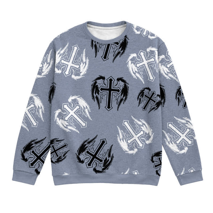 Christianartworkshop Gothic Winged Cross Allover Faith Lightweight Sweater - 3XL - image 0