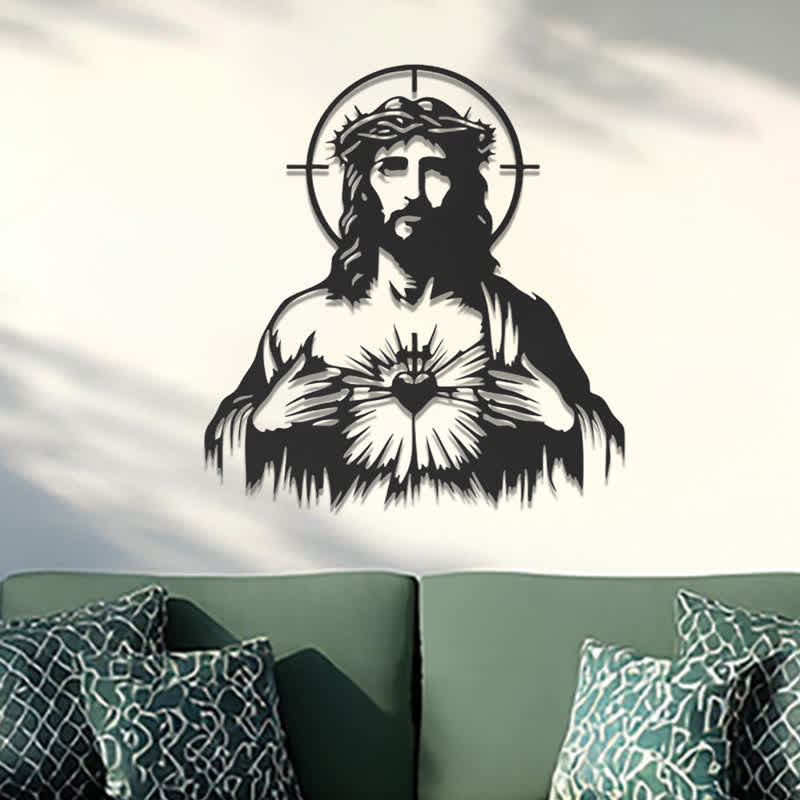 Christianartworkshop Sacred Heart Jesus Crown of Thorns Halo Silhouette Metal Wall Decor: Timeless Emblem of Boundless Divine Compassion - image 4