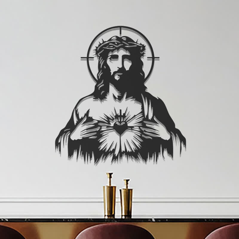 Christianartworkshop Sacred Heart Jesus Crown of Thorns Halo Silhouette Metal Wall Decor: Timeless Emblem of Boundless Divine Compassion - image 1