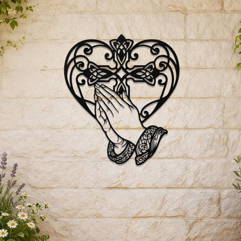 Christianartworkshop Scroll Heart Frame Praying Hands Cross Metal Wall Decor: Timeless Emblem of Sacred Redemptive Grace - image 6