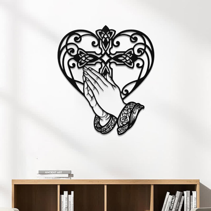 Christianartworkshop Scroll Heart Frame Praying Hands Cross Metal Wall Decor: Timeless Emblem of Sacred Redemptive Grace - image 2