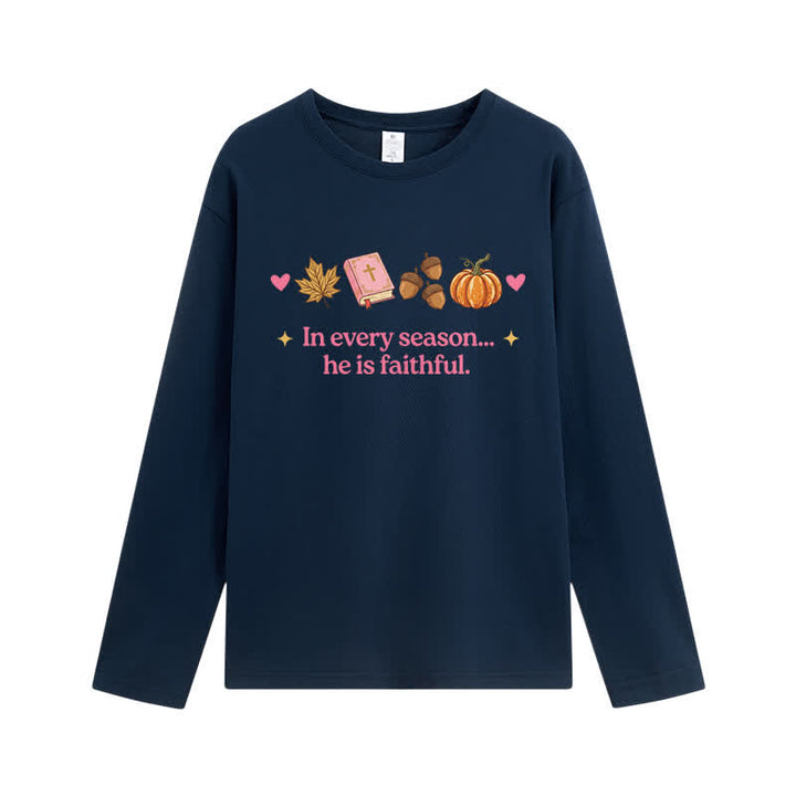 Christianartworkshop In Every Season He Is Faithful Thanksgiving Day Graphic Unisex Long-sleeve T-shirt - Navy Blue - 3XL - image 4