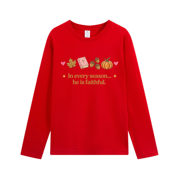 Christianartworkshop In Every Season He Is Faithful Thanksgiving Day Graphic Unisex Long-sleeve T-shirt - Red - 3XL - image 11