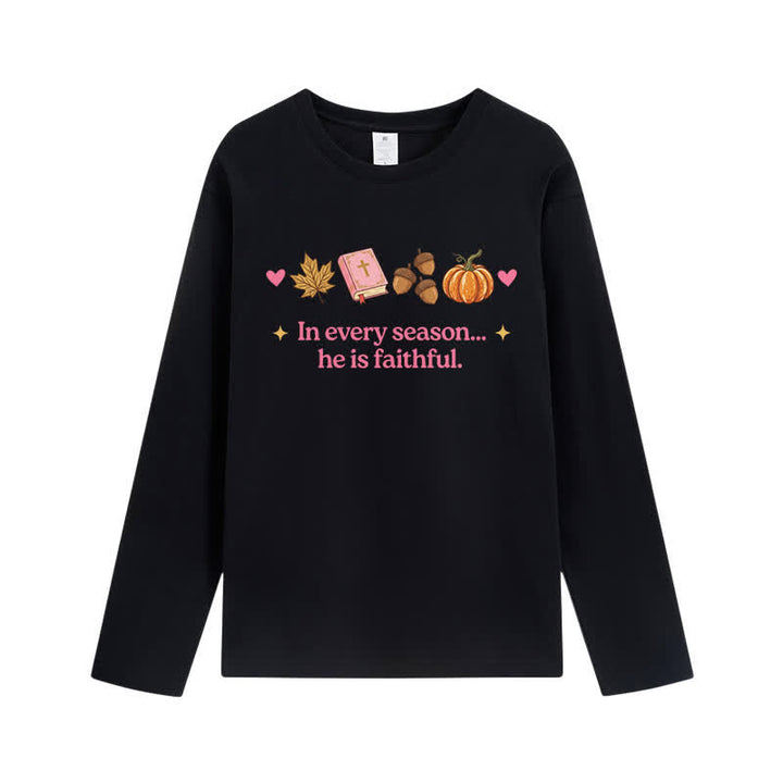Christianartworkshop In Every Season He Is Faithful Thanksgiving Day Graphic Unisex Long-sleeve T-shirt - Black - 3XL - image 6