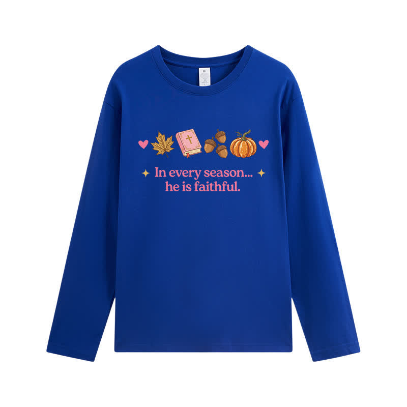 Christianartworkshop In Every Season He Is Faithful Thanksgiving Day Graphic Unisex Long-sleeve T-shirt - Royal Blue - 3XL - image 10