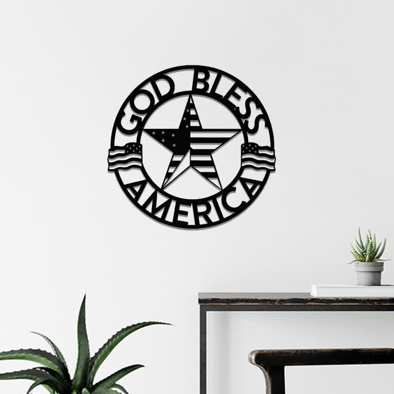 Christianartworkshop Round Ring God Bless USA Star Flag Metal Wall Decor: Timeless Emblem of Sacred Redemptive Grace - image 5