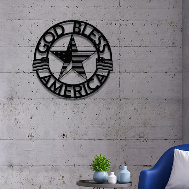 Christianartworkshop Round Ring God Bless USA Star Flag Metal Wall Decor: Timeless Emblem of Sacred Redemptive Grace - image 9