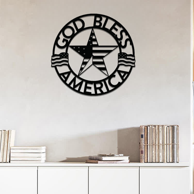 Christianartworkshop Round Ring God Bless USA Star Flag Metal Wall Decor: Timeless Emblem of Sacred Redemptive Grace - image 2