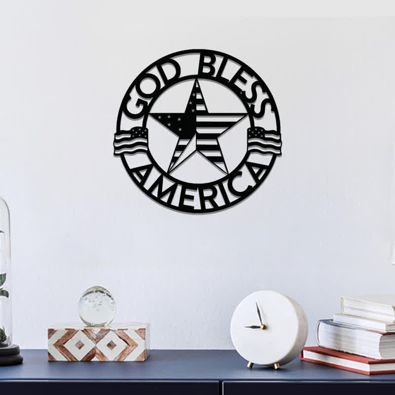 Christianartworkshop Round Ring God Bless USA Star Flag Metal Wall Decor: Timeless Emblem of Sacred Redemptive Grace - image 4