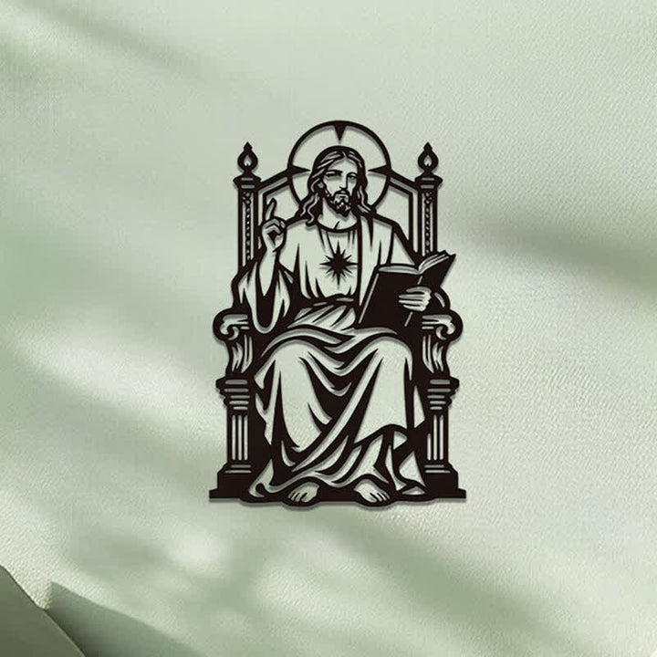 Christianartworkshop Throne Seated Sacred Heart Jesus Holding Scripture Metal Wall Decor: Timeless Emblem of Sacred Redemptive Grace - image 5