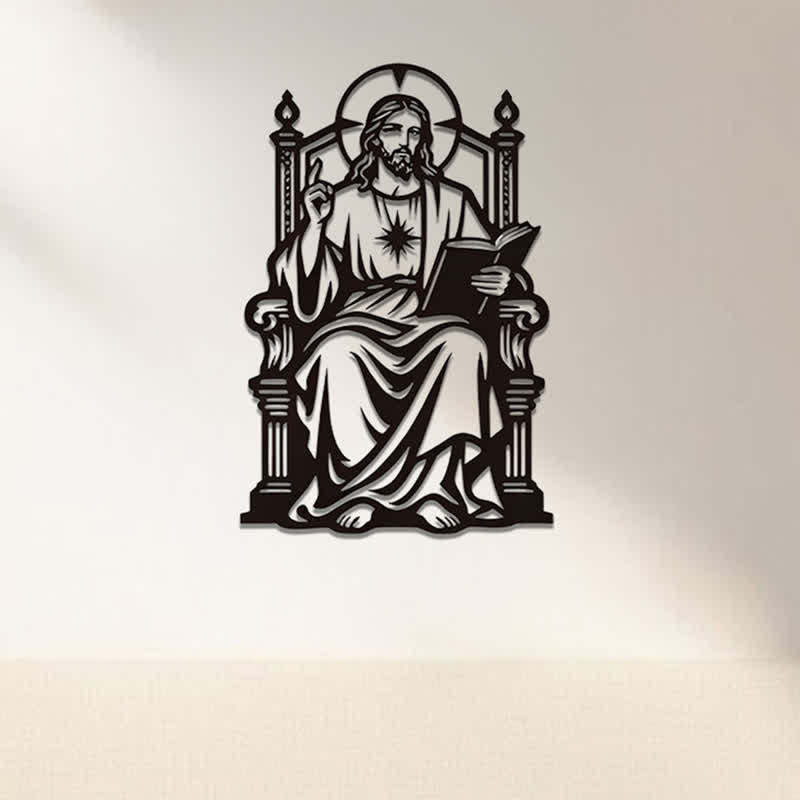 Christianartworkshop Throne Seated Sacred Heart Jesus Holding Scripture Metal Wall Decor: Timeless Emblem of Sacred Redemptive Grace - image 2