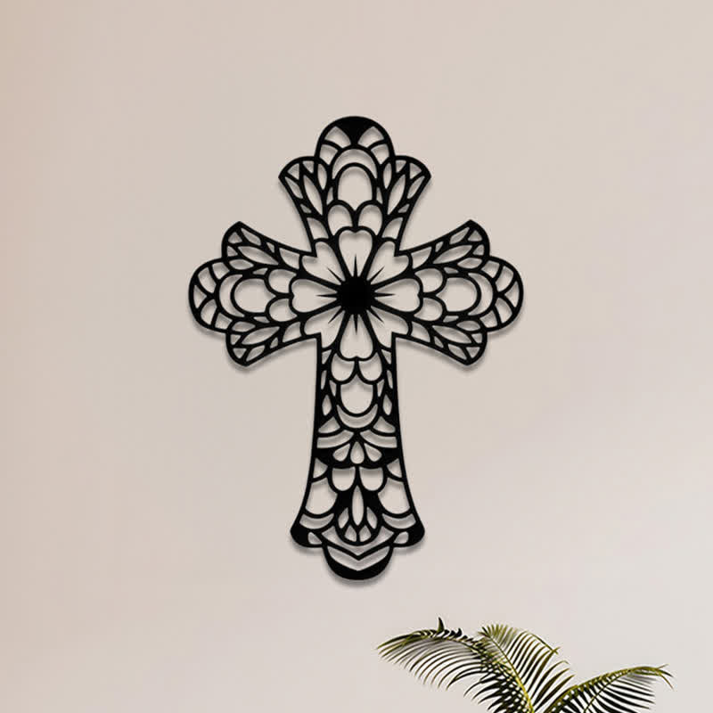 Christianartworkshop Intricate Floral Mandala Sacred Cross Metal Wall Decor: Symbol of Gentle Divine Beauty - image 6